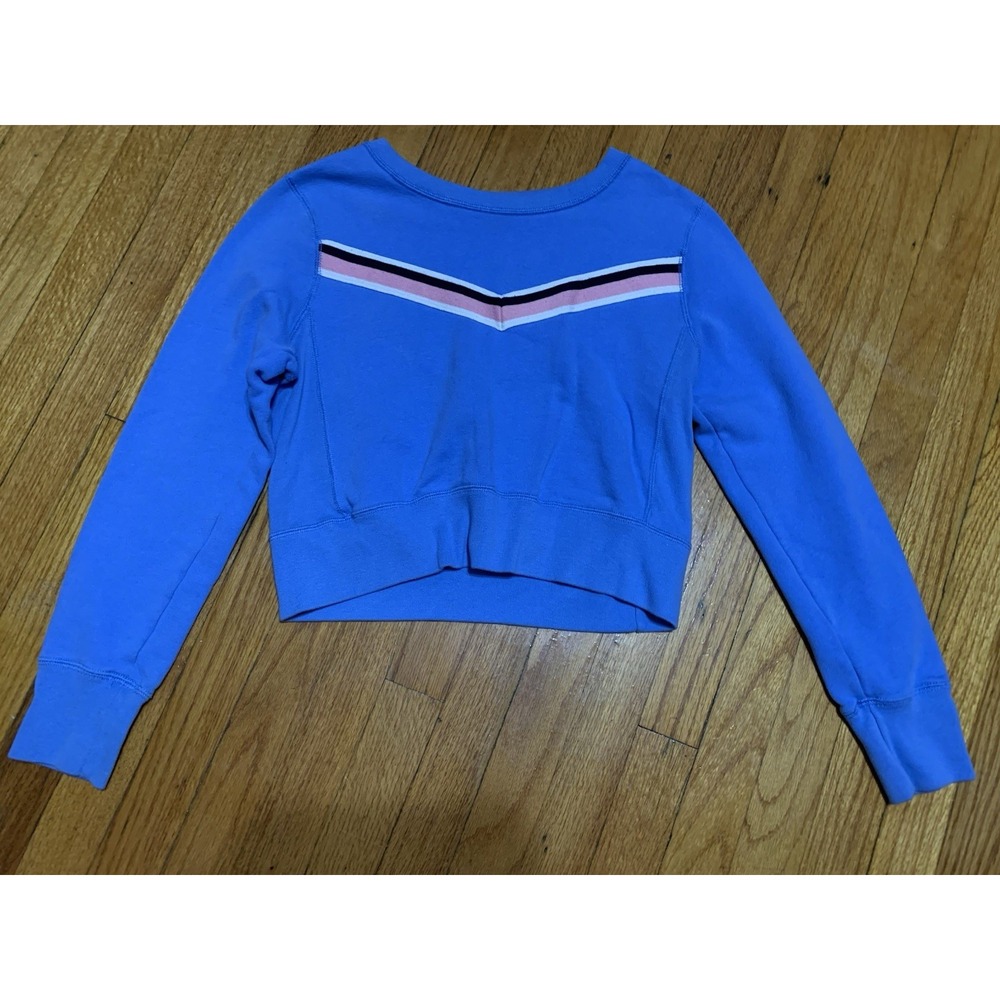 Abercrombie & Fitch Gray Cropped Fleece Sweatshirt Womens S Retro Stripe Y2K Top